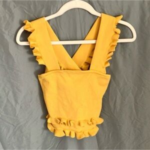 C/MEO Collective Yellow ruffled crop top- crisscross back straps Size S